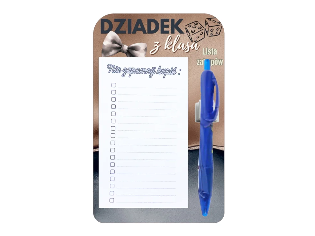 Lista zakupów na lodówkę + długopis – dzień dziadka #3331D4