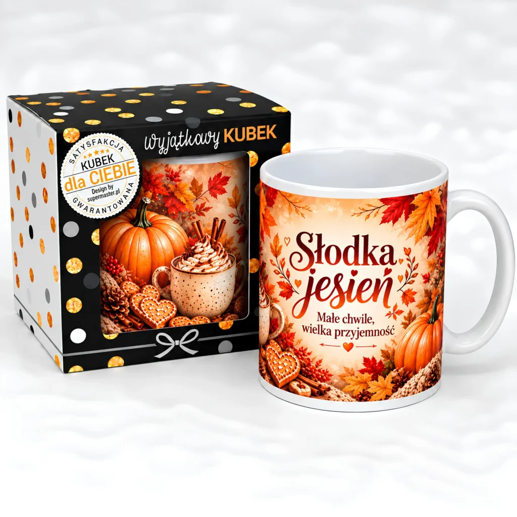 Jesienny Kubek w opakowaniu prezent dla Jesieniary - SŁODKA JESIEŃ - MAŁE CHWILE, WIELKA PRZYJEMNOŚĆ – #3309-J7