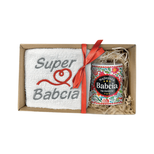Zestaw ręcznik + kubek – Najlepsza Babcia na świecie – dzień babci #3328B1