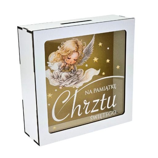 Skarbonka z okienkiem na chrzest aniołek #3301CHAN