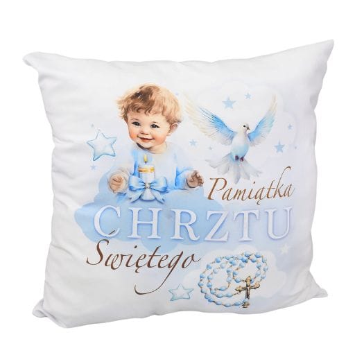 Poduszka na chrzest chłopiec niebieski #3335CHCN