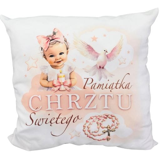 Poduszka na chrzest dziewczynka różowa #3335CHDR