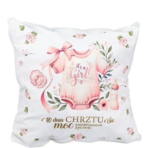 Poduszka na chrzest dziewczynka różowa #3335CHGR