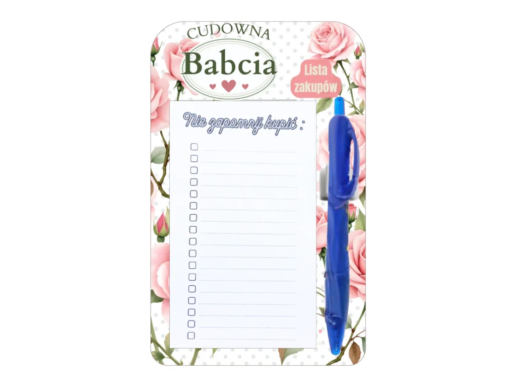 Lista zakupów na lodówkę + długopis – dzień babci #3331B7