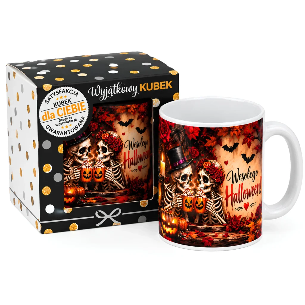 Kubek w opakowaniu na  Halloween - WESOŁEGO HALLOWEEN 2 (kościotrupy) – #3309-H4