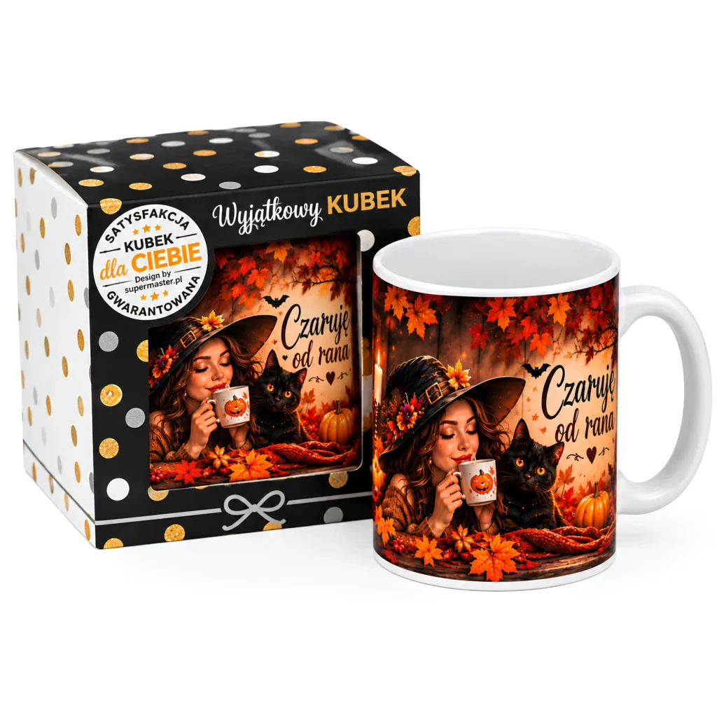 Kubek w opakowaniu na  Halloween - CZARUJĘ OD RANA – #3309-H7