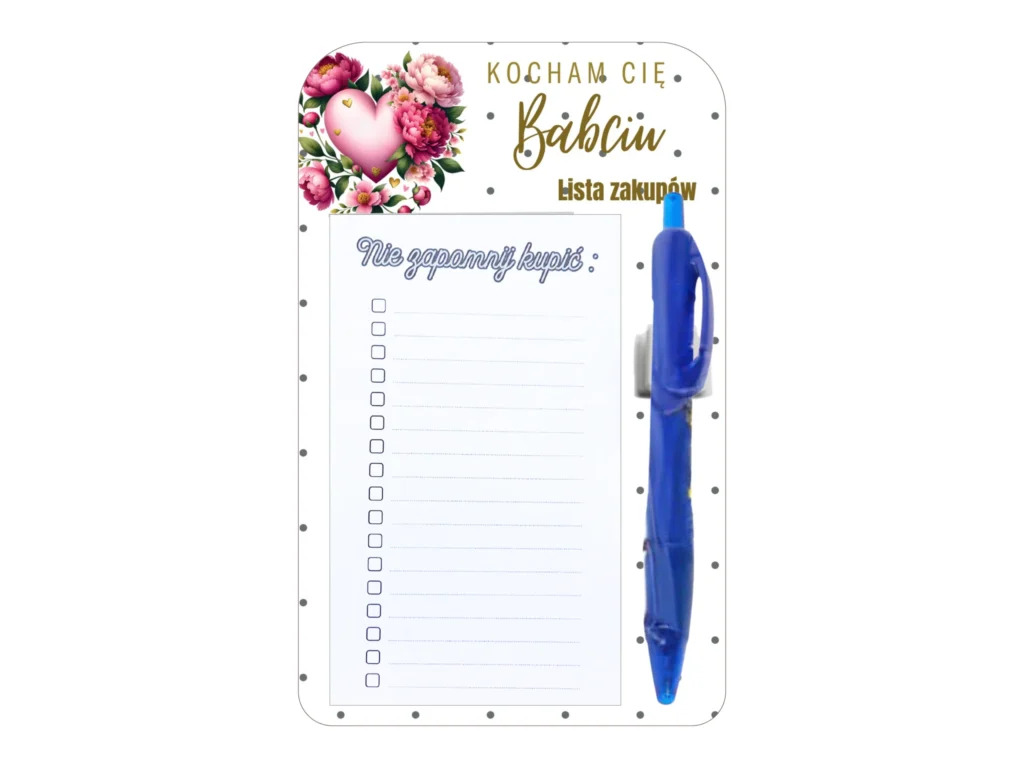 Lista zakupów na lodówkę + długopis – dzień babci #3331B5
