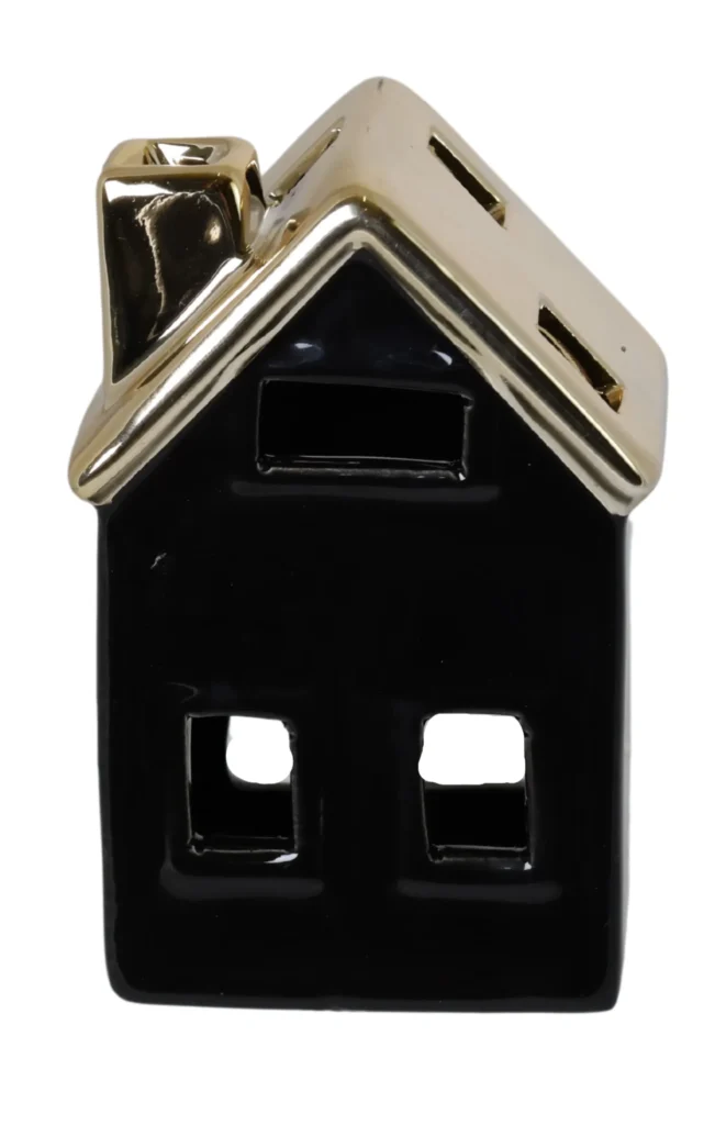 DOMEK CERAMICZNY NA T-LIGHT CZARNY ZE ZŁOTYM DACHEM DUŻY 65090