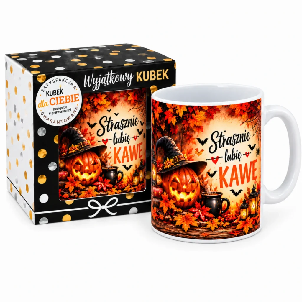 Kubek w opakowaniu na  Halloween - STRASZNIE LUBIĘ KAWĘ – #3309-H8