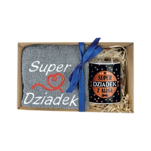 Zestaw ręcznik + kubek – Super Dziadek z klasą – dzień dziadka #3328D2