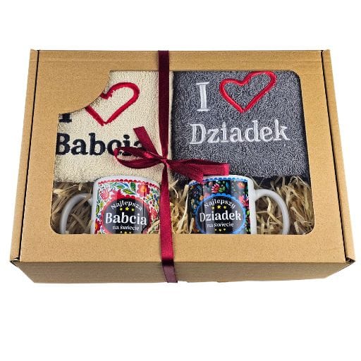 Zestaw duży - 2ręczniki + 2kubki  –  Najlepsza Babcia i Najlepszy Dziadek na świecie – dzień babci i dziadka #3340B1D1