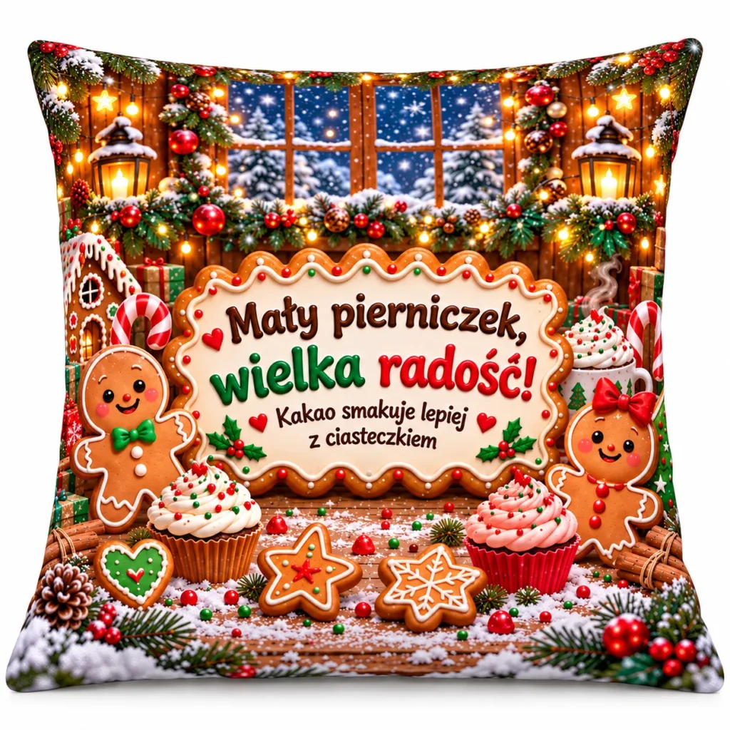 Poduszka świąteczna na mikołajki Boże Narodzenie - MAŁY PIERNICZEK, WIELKA RADOŚĆ! (pierniczek) - #3335BN7-26