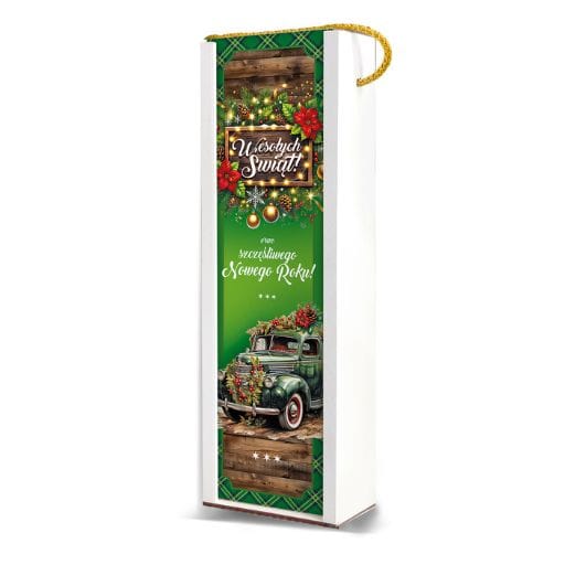 Świąteczna skrzynka pudełko na butelkę alkoholu na mikołajki Boże Narodzenie - Green Car - #3311BN2